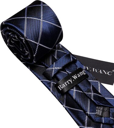 Чоловіча краватка Barry.Wang з кишеньковим хустинкою та запонками, набір в клітинку, блакитна для весілля та урочистих заходів