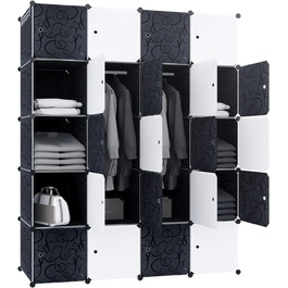 HENGMEI DIY Closet Wardrobe Storage Rack Shelf System 12-Cube Organization System Shoe Rack Closet with Door (Black) (20 Boxes)