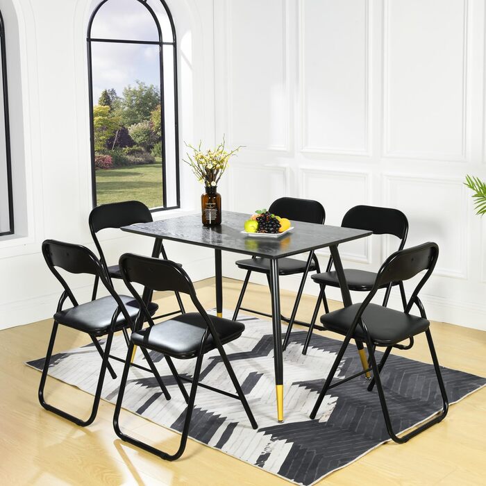 LuxNook 2-Piece PVC Folding Chair, Folding Stool with Cushion, Strong Metal Frame, Camping Chair, Foldable Chair, Office Chair, Space-Saving Desk Chair for Guest, Load Capacity 150kg (6pcs, Black)