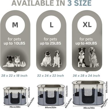 Portable Dog House Pet Pen 90x70x60cm Foldable Pet Playpen Rectangular Enclosure Kitten Cave Dog House Puppy Playpen Closed Pet Tent (Grey)