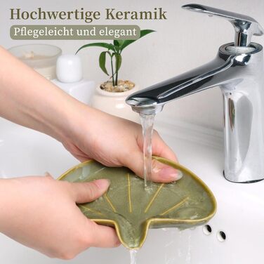 Керамічна мильниця з піддоном ANTIS'S HOME, Зелений милотримач на магнітній основі для ванної, душу та умивальника, Сучасний декор для ванної кімнати