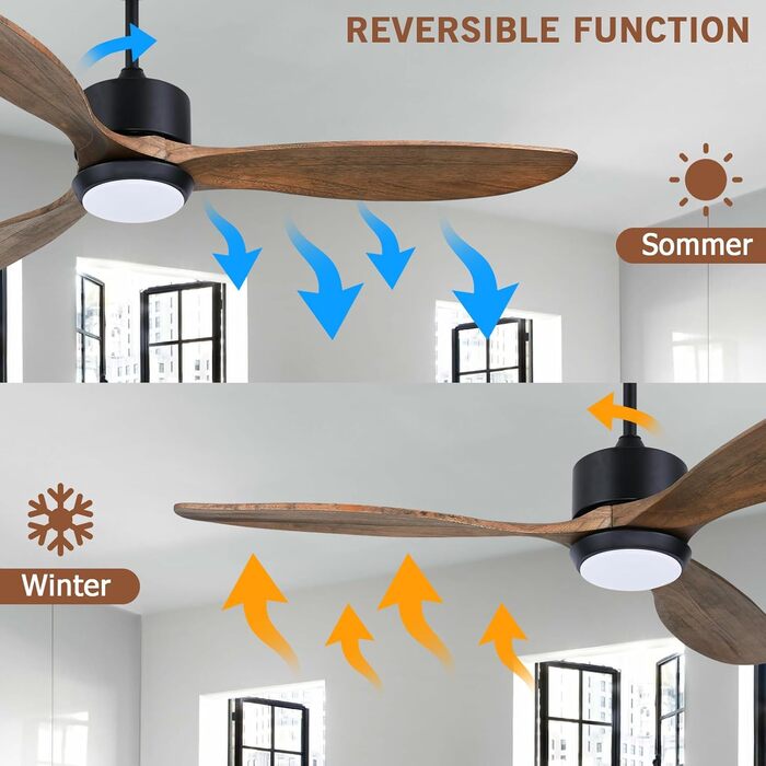 Стеляний вентилятор Ovlaim з підсвічуванням, пультом керування, DC мотор, 3 лопаті, 132 см, для вітальні/спальні, натуральний колір/срібло