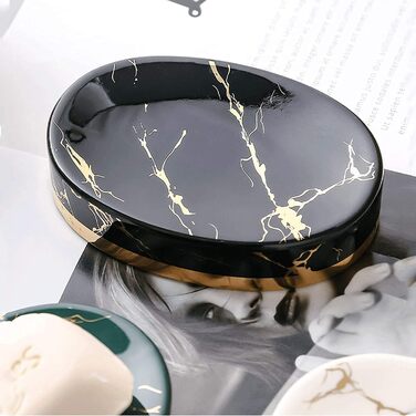 Миска для мила з імітацією мармуру FülleMore, кераміка, чорний колір, 12x8.5 см