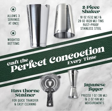 Stainless Steel Cocktail Shaker Set - Mixology Bar Set with Accessories | Silver Cocktail Kit