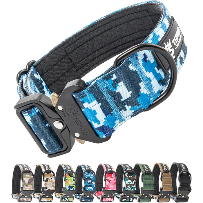 Нашийник для собак TSPRO Premium тактичний, великий, з металевою застібкою, камуфляжний синій, L (47-63.5 см)