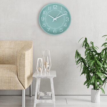 HZDHCLH Wall Clock Silent No Ticking 25 cm Easy to Read Clock for Kitchen, Living Room, Bedroom, Bathroom, Home Office (Green and White)