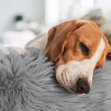 М'яке ліжко для собак великих порід та котів - кругле шорстке ліжко з високими бортиками - антиковзаюче дно - силіконова наповнювач - комфортне місце для сну - 90 см - зручне та довговічне - сірий колір