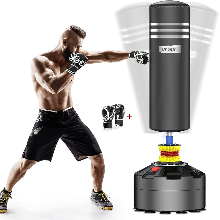 Боксерський мішок Dripex для дорослих, самостійний, з підлогою, MMA, бокс, тренування, важкий, чорний, з піною, рукавички в комплекті
