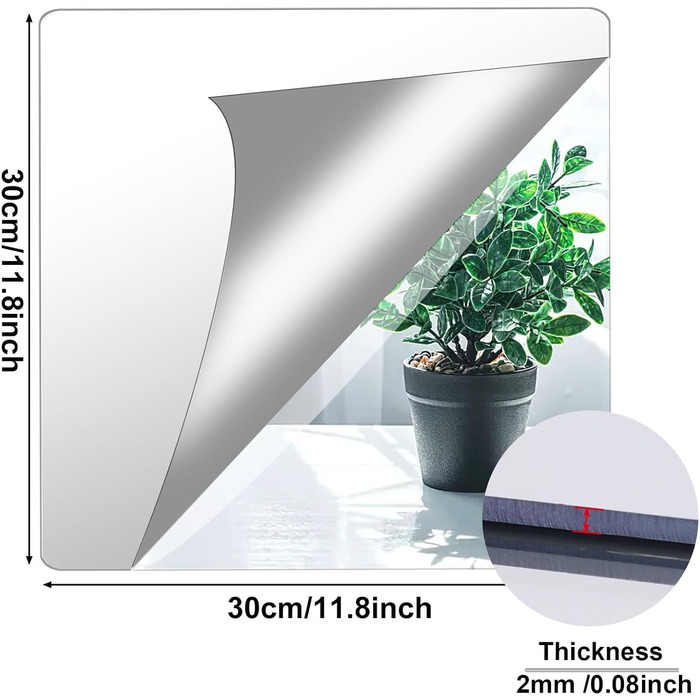 Самоклеючі дзеркальні наклейки Augshy (4 шт., 30x30 см) - гнучкі, акрилові, без рамки