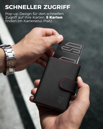 Чоловічий RFID-гаманець-картхолдер DODENSHA з алюмінію, з монетницею, автоматичним Pop-up механізмом для 8-10 карток, чорний/чорно-червоний