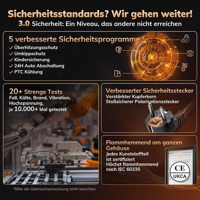 Електричний обігрівач AEOCKY 3 покоління з AI-термостатом, 1800 Вт, PTC, для дому, з пультом, 70° осциляція, тихий, безпечний, портативний, для офісу, спальні, кімнати