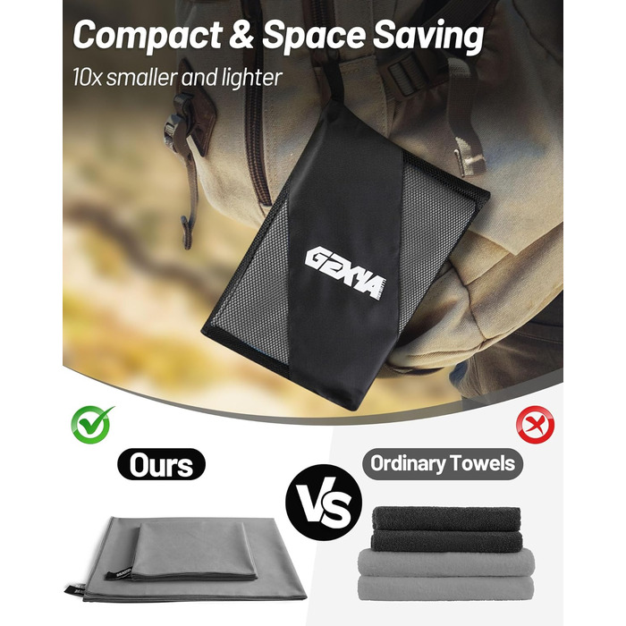 Набір рушників з мікрофібри GZXYA (3 шт.): великий (180x60 см) + 2 маленькі (80x40 см). Швидковисихаючі рушники для спорту та відпочинку. Темно-сірий колір.