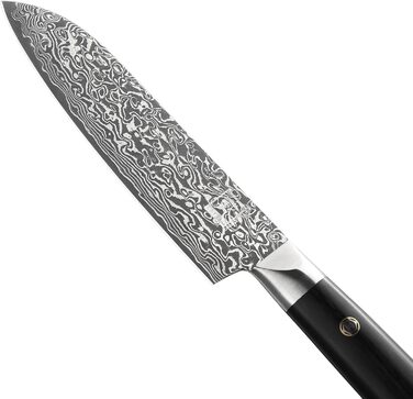 Ніж кухонний Zayiko Black Edition Santoku, сталь VG10 дамаск, 13 см, рукоять Pakkaholz, преміум
