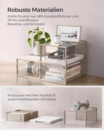 SONGMICS Shoe Boxes, 18-Piece Set, Plastic Shoe Organizer, Foldable and Stackable, for Shoes up to Size 44, Transparent-White LSP18SWT (Transparent + Oatmeal Beige, 18-Piece Set for Shoes up to Size 44)