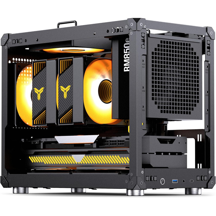 Корпус для ПК Jonsbo C6 MAX чорного кольору – компактний mATX з ручкою, сітчаста передня панель для вентиляції, підтримка відеокарти до 335 мм, кулера ЦП до 170 мм, 5 місць для вентиляторів