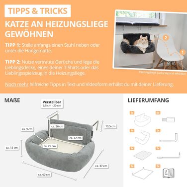 Premium Cat Heating Bed - Murphy - for cats up to 12kg - suitable for all radiators - all-around padded - cat bed for the heater