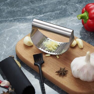 Прес для часнику та імбиру з нержавіючої сталі 430, кухонний аксесуар-подрібнювач, прес для часнику та імбиру, силіконовий очищувач