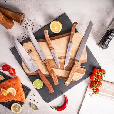 Набір ножів Karl Hausmann 5 предметів: ніжний блок, кухонні ножі з нержавіючої сталі, блок для ножів з пластику та щетиною