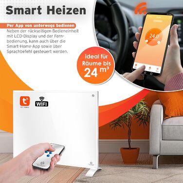 Інфранічний обігрівач KESSER® 350W: енергозберігаючий, з пультом, термостатом та керуванням через додаток. Можливість встановлення на підлогу або на стіну. Білий конвекторний нагрівач.