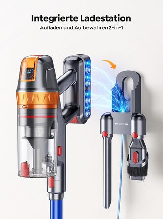 SMOTURE Бездротовий акумуляторний пилосос 650W 50KPA з міні-турбощіткою для шерсті тварин, 60 хв роботи, самостійна підставка, станція зарядки на стіні, автоматичний режим для килима/твердої підлоги