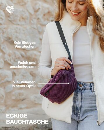 Чоловіча та жіноча поясна сумка PP-Berlin з бавовни ручної роботи, 3 відділення, веганський матеріал, виготовлена в Німеччині, для повсякденного використання, можна носити як через плече (фіолетовий)