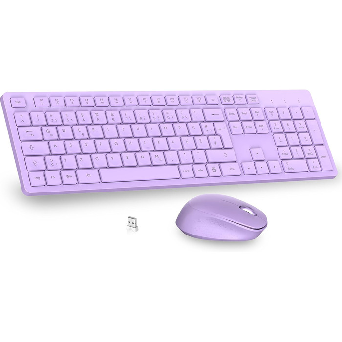 Бездротовий комплект клавіатури та миші Leadsail K786 з цифровою клавіатурою QWERTZ (Німецька) - тиха клавіатура, 2.4 GHz, USB Nano приймач для ПК/ноутбука (фіолетовий)