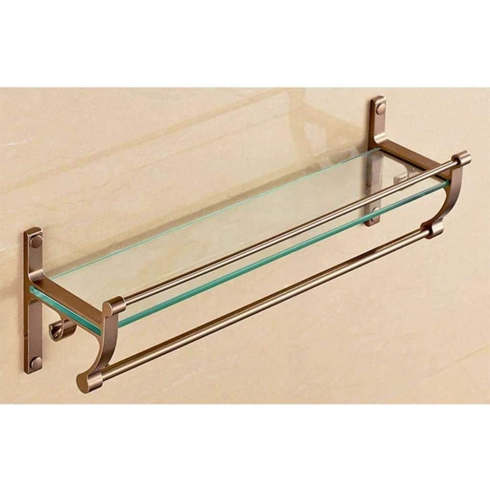 WDSOPK Bathroom Shelf, Tempered Glass Shelf, Single-Layer Bathroom Shelf, Wall-Mounted Bathroom Storage Shelf (-) (Glass Panel, 50cm)