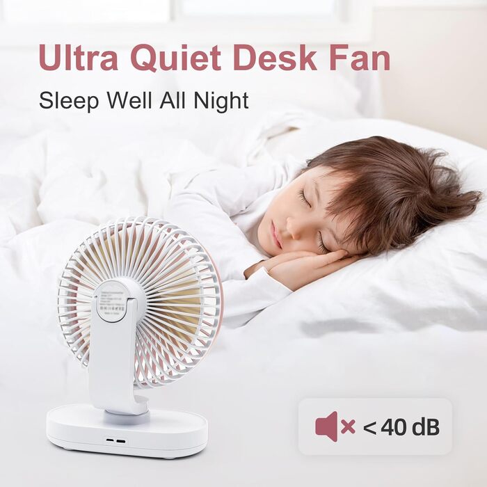 Портативний USB вентилятор на акумуляторі 4000mAh, 4 швидкості, осциляція, тихий, 16.5 см, рожеве золото