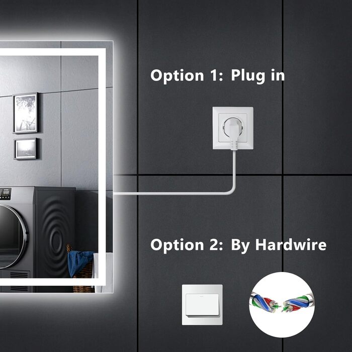 Дзеркало для ванної кімнати зі підсвічуванням 70x50 см, антизапар, сенсорне керування, 3 кольори світла, регулювання яскравості