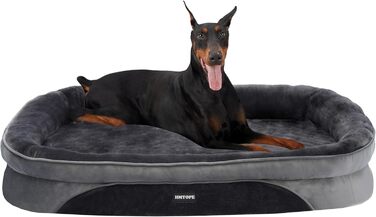 Ортопедичне ліжко для собак, ліжко-софа для великих собак, з валиками для шиї, неслизьке дно, знімний та пральний чохол, 122 x 90 x 19 см, темно-сірий колір