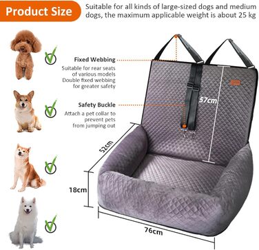 Автокрісло для собак JAOGAUS: безпечний та зручний автотранспортний аксесуар для середніх та великих собак. З безпечним ременем, з якісного короткого плюшу, легко миється.