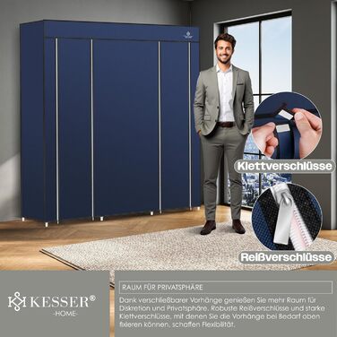 KESSER® Wardrobe Clothes Closet Stable with Clothes Rail & Shelves, Incl. 5x Clothes Hangers, Fabric Folding Closet for Bedroom, Dressing Room Wardrobe with Clothes Rack 150x45x175cm Navy Blue
