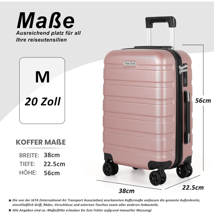 Набір валіз TANTOMI 3 шт., ABS, рожево-золотий колір, 20/24/28 дюймів, з колесами