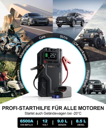 Powerbank для автомобіля Starthilfe з компресором 150PSI, 6000A, 12V, для бензинових та дизельних авто (до 10л), QC3.0, LCD, ліхтарик