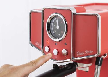 ECODE® Espresso Machine Delice Black, 20 Bar Pressure, Swivel Vaporizer - Machine with 1.5 L Tank, Milk Frother, Single/Double Dosing, Manometer with Temperature - Coffee Machine (Rosso)