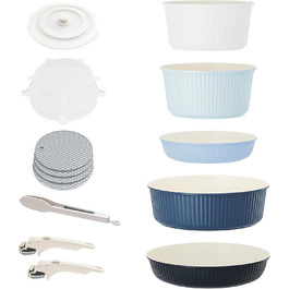 RIOVARM Induction Cookware Set with Removable Handles - Nonstick Granite Stackable Pots and Pans Set with Silicone Lids - PFOA Free, Space-Saving Cookware Set - Includes Fry Pan & Casseroles (Graduated Blue)
