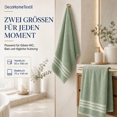 Набір рушників для рук DecoHomeTextil Eco (6 шт), 50x100 см, шавліковий зелений — екологічні, м'які та гігроскопічні махровий рушники
