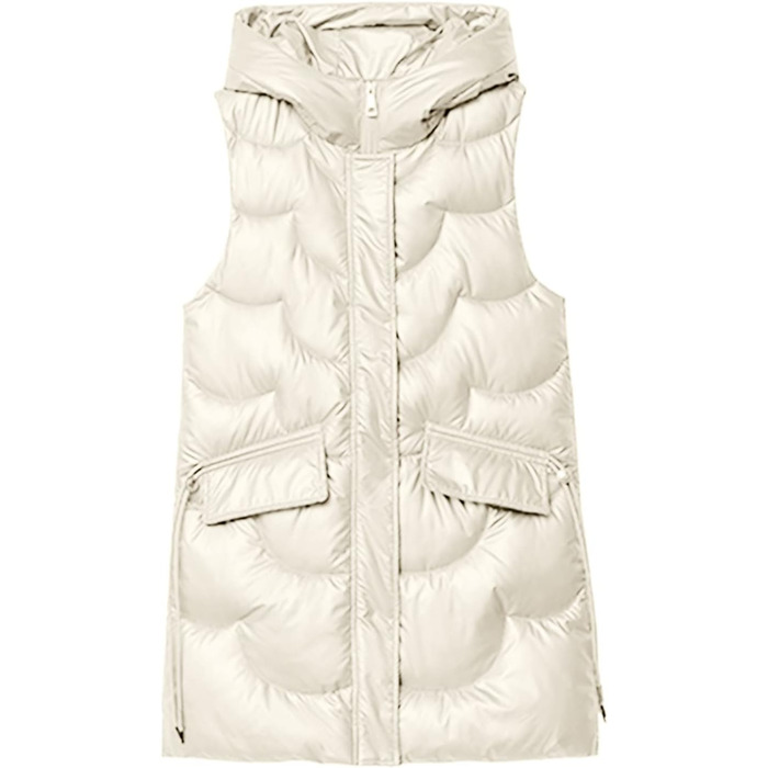 Жіноча тепла куртка Longwete з капюшоном, пухова, без рукавів, елегантна жилетка, легка зимова куртка, верхній одяг, колір зелений (M, бежевий)