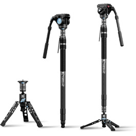 SIRUI Монопод з вуглецевого волокна з швидкою системою | 165 см, професійний, 3-в-1, вантажопідйомність 10 кг, для DSLR та відео (SVM-165+VH-10)