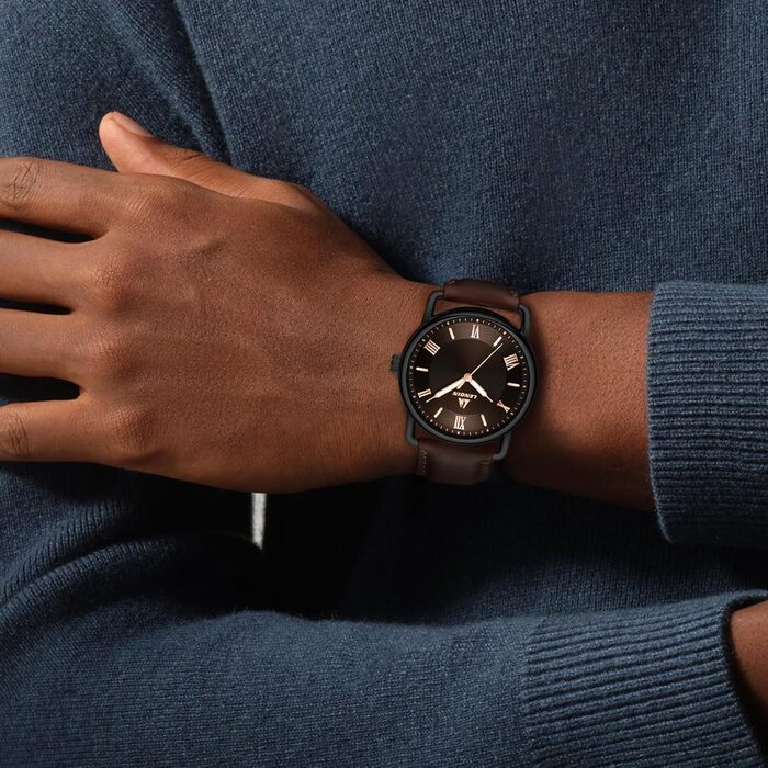 Чоловічий годинник LN LENQIN: аналоговий кварцовий годинник для чоловіків, водостійкий (30м), шкіряний ремінець, чорний/коричневий, бізнес-стиль