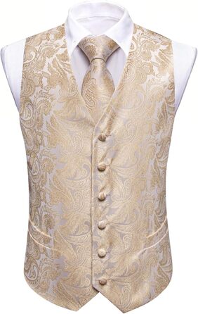 Костюмний жилет Barry.Wang з краваткою та аксесуарами, 8 предметів, жаккард, шампань. Ідеальний для весілля та урочистих подій.