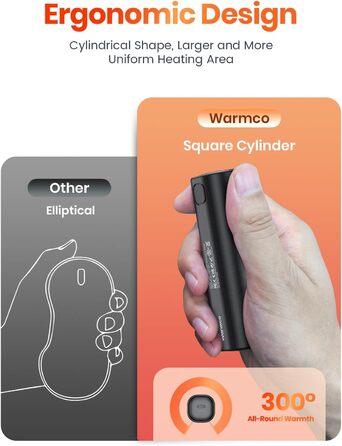 Електричний грієчка для рук Warmco 2 шт., 10000mAh, USB Powerbank, 3 рівні нагріву, для чоловіків та жінок, Outdoor, Гольф, кемпінг, чорний