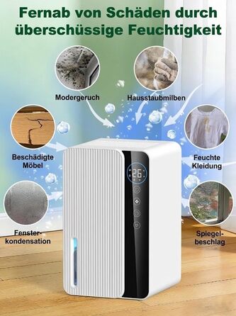 Електричний осушувач повітря 1800 мл, енергозберігаючий, для спальні та ванної кімнати, 22,5W, тихий режим, таймер, автовимкнення (550 мл/день)
