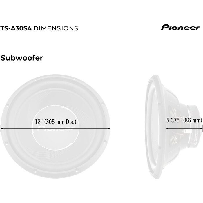 Сабвуфер Pioneer TS-A30S4 30 см, 1400 Вт, чорний, IMPP мембрана, потужний звук