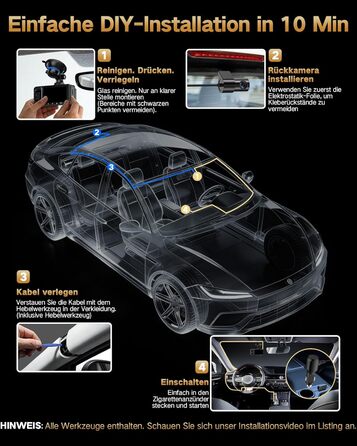 3-канальний автомобільний відеореєстратор 4K (передній, задній, салонний), 170° широкий кут, нічна зйомка, паркування 24/7, G-сенсор, WiFi 5.8 ГГц, SD-карта 64ГБ, чорний