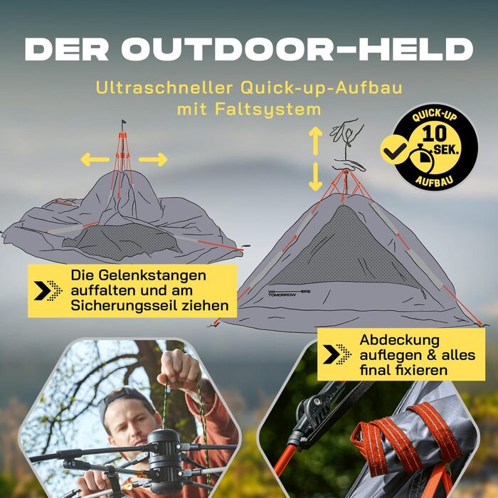 Намет туристичний Lumaland Outdoor Kuppelzelt для кемпінгу, трекінгу та фестивалів, 2-3 особи, 215x195x120 см, зелений (сірий)