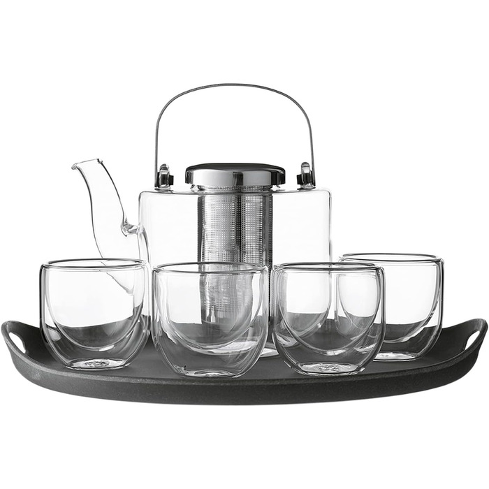 VIVA Scandinavia Teapot with infuser, glass tea maker with heat-resistant tea strainer, glass pot for tealights with burner, suitable for loose leaf tea (without tea bags), 1.3 Liter (Set)
