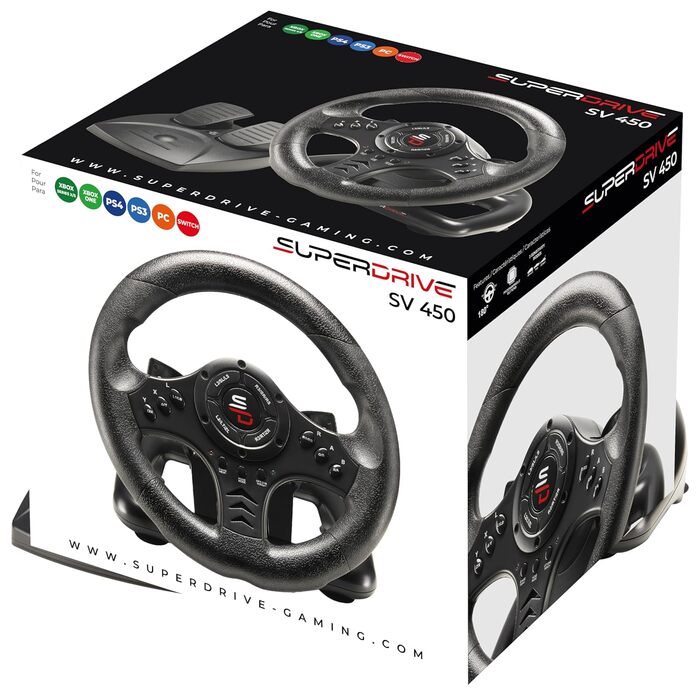 Кермо для гонок Subsonic Superdrive SV450 з педалями та перемикачем передач - сумісність з Xbox, Switch, PS4, Xbox One, PC