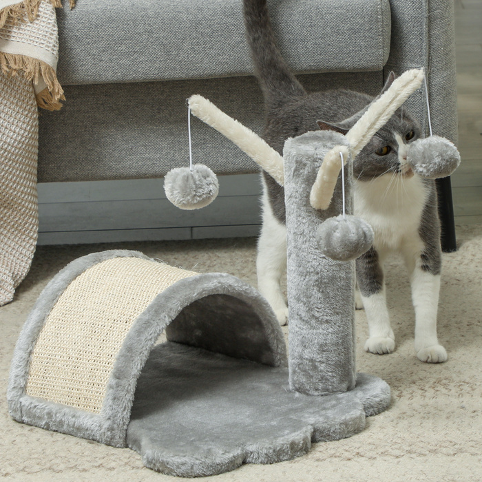 PawHut Stable Cat Scratching Post, Small Climbing Tree with Scratching Post, 38 x 38 x 40 cm, Light Grey, Ideal for Indoor Cats