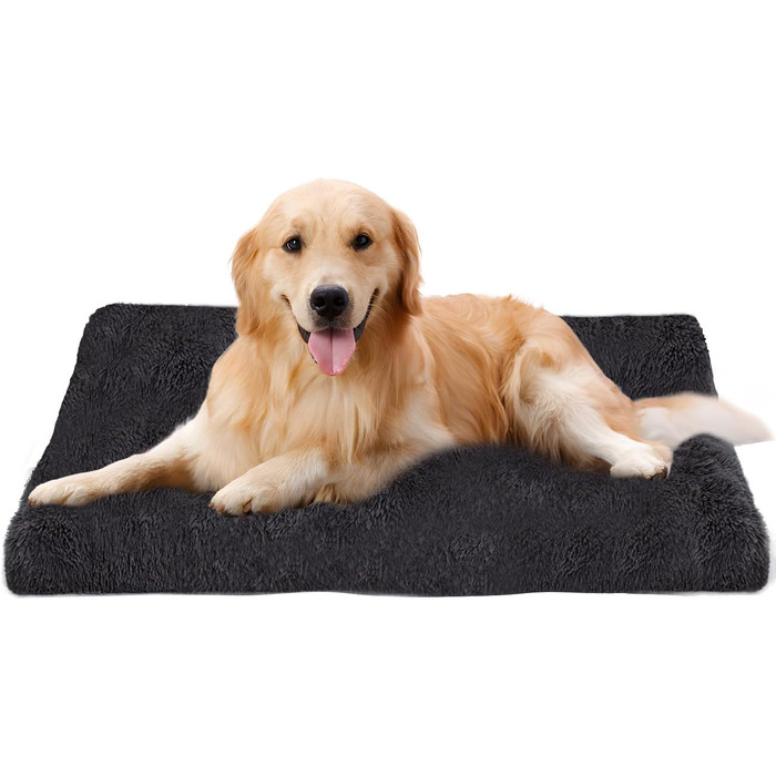 М'яке собаче ліжко для середніх собак, 95 x 65 см, з довгим пухнастим покриттям, знімне, з антиковзною основою, ортопедична підстилка, темно-сірий колір